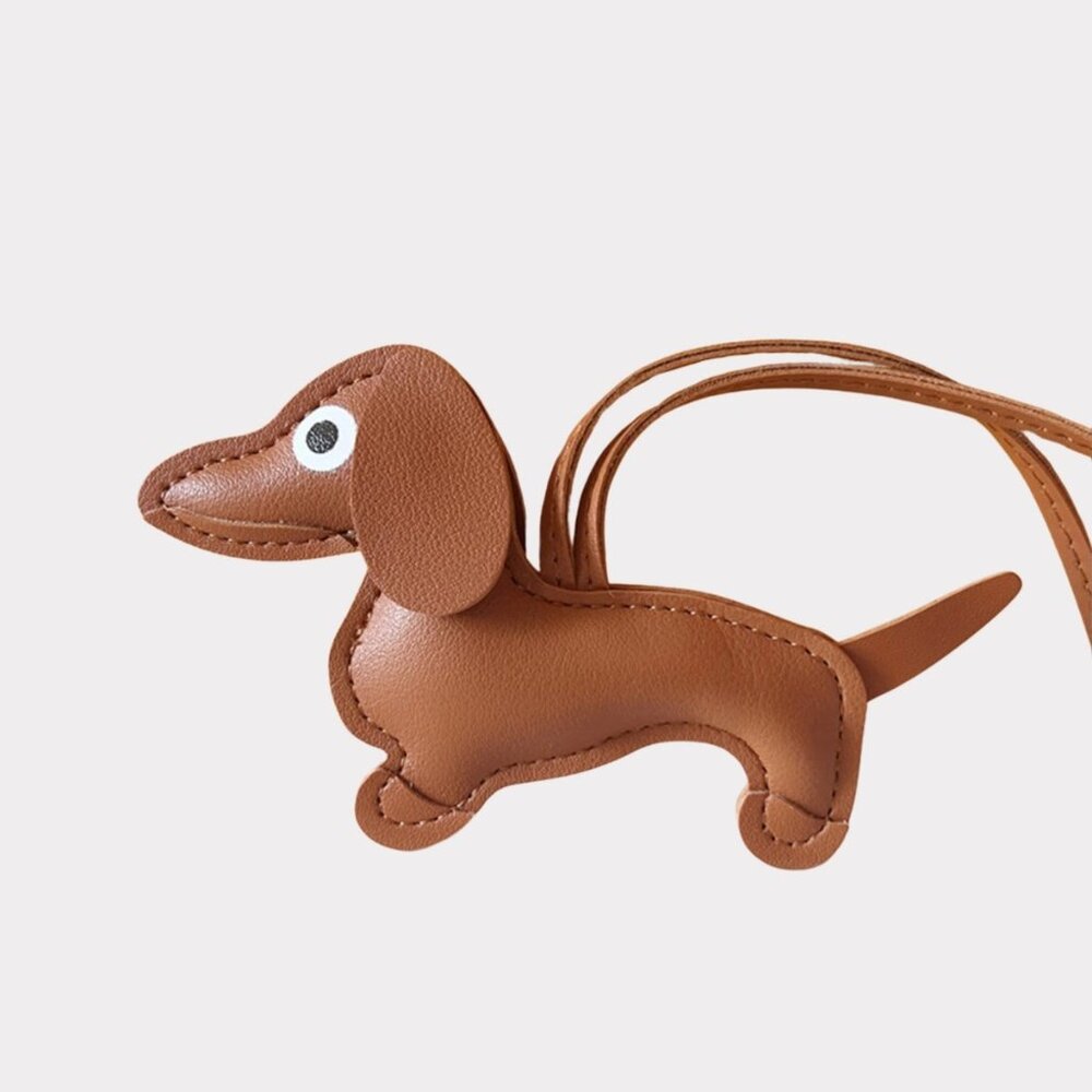 Dachshund Leather Bag Charm Dog Keychain Purse Accessory Doxie Brown - Picture 2 of 7